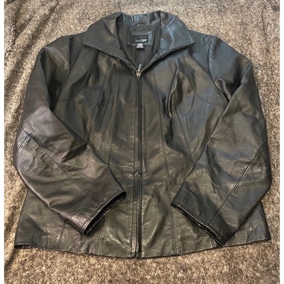 East 5th Womens Black Genuine Leather Zippered Jacket Size Petite XL - Picture 1 of 8